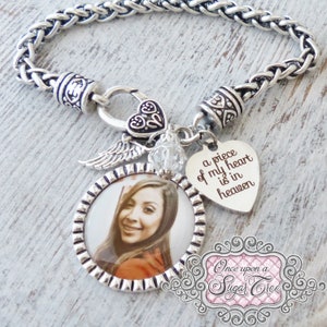 Bracelet photo commémoratif, cadeau commémoratif, bracelet photo perte d&#39;un être cher, Un morceau de mon coeur est au paradis, bijoux aile d&#39;ange, deuil