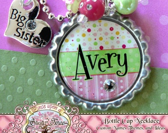 Big SISTER Necklace, Personalized Name Bottle Cap Necklace, Big Sister Charm, Birthday, Gift, New Sister, Charm Necklace, Little Sister