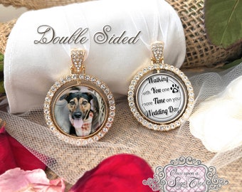 Memorial Pet Loss Gift for Bride-Photo Bouquet Charm-Bridal Photo Charm-Double Sided-Custom Photo-Attach to Bouquet-Dog-Cat-Walking With You