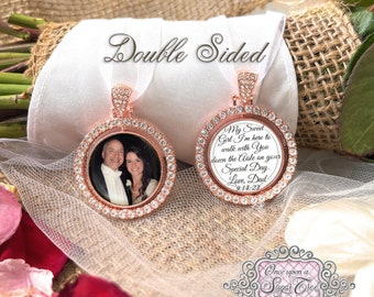 Loss of Dad Wedding Remembrance Gift for Bride-Custom Photo Memorial Bouquet Charm-Double Sided-Wedding Memorial Gift-Attach to Bouquet-Mom