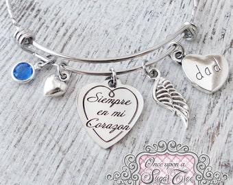 Spanish Memorial Gift-Loss of Dad Bracelet-Siempre En Mi Corazon Memorial Jewelry-Wing, Condolence Gifts for Her, Grief and Mourning, Loss