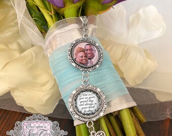 Bride Photo Memorial Bouquet Charm-Here With You On Your Special Day-Wedding Remembrance Gift-Loss of Dad-Mom-Grandparents-Sister-Brother