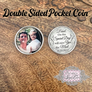 Foto personalizada bolsillo moneda-pérdida de papá-doble cara memorial regalo-memoria moneda-bolsillo token para novia o novio-recuerdo de boda regalo-pérdida