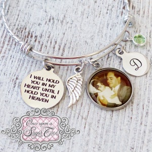 Memorial Bracelet, Custom Photo Remembrance Gifts, Grief and Mourning Gifts, Dad Memorial, Condolence Gift, Angel Wing, Pic, Loss of Father