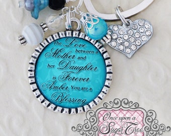 Personalized Inspirational Quote Keychain The Love between a Mother and her Daughter Wedding Gift Wedding, Engagement Gift, Bridal present