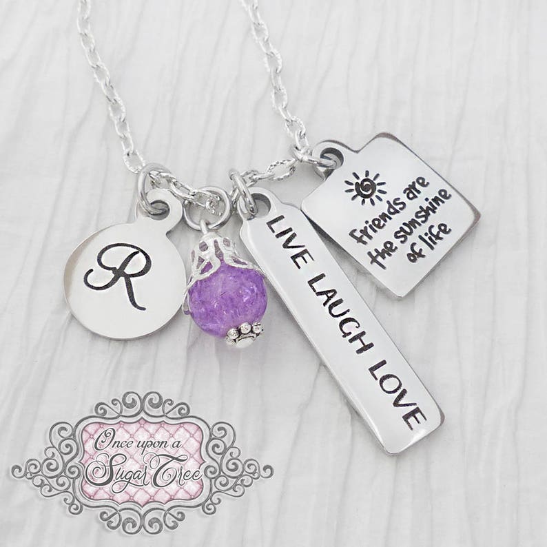 Friends are the sunshine of Life Necklace Birthday Gift Live Laugh Love Personalized Necklace-Best Friend Jewelry Purple Gift for Friend