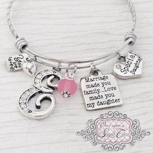 Stap dochter huwelijksgeschenk-huwelijk gemaakt u familie liefde maakte u mijn dochter-speciale dochter sieraden-uitbreidbaar Bangle-bedelarmband