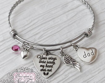 Memorial Jewelry, Bracelet, Remembrance Gifts, Dad Memorial, In loving memory, Your wings were ready my heart was not, wing, BANGLE Bracelet