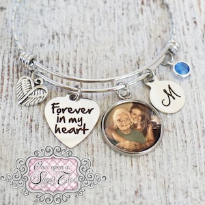 Memorial Gift, Forever In My Heart, Custom Photo Remembrance Bracelet, Grief and Mourning Gifts, Memorial, Condolence, Angel Wing, Grandma