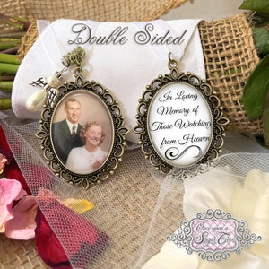 Bridal Bouquet Charm-Memorial Photo Charm for Bride&#39;s Bouquet-Memory Gift-Wedding Remembrance for Loss of Loved One-Double Sided-Photograph