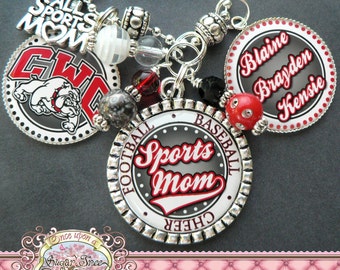 Sports Mom Necklace, FOOTBALL BASEBALL CHEER Necklace Fully Customizable Team-Team Logo, All Sports Mom Charm, Sports-Triple Pendant