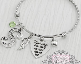 Memorial Jewelry, Bracelet, Remembrance Gifts, Memorial, In loving memory, Your wings were ready my heart was not, wing, BANGLE Bracelet