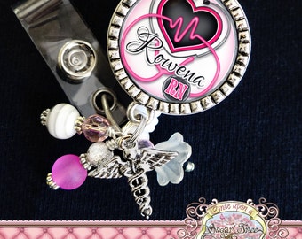 RN Badge Reel, Personalize, Custom Name Badge Holder, Stethoscope Heart Monitor, Pink, Nurse Gift, Er, Telemetry Badge Reel, Nurse Christmas