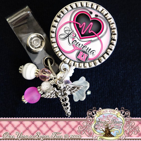 RN Badge Reel, Personalize, Custom Name Badge Holder, Stethoscope Heart Monitor, Pink, Nurse Gift, Er, Telemetry Badge Reel, Nurse Christmas