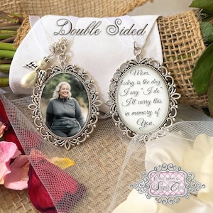 Wedding Bridal Memorial Charm for Loss of Mom-Wedding Bouquet Picture Charm-Photo Memory-Attach to Bridal Bouquet-Double Sided-Keepsake-Dad