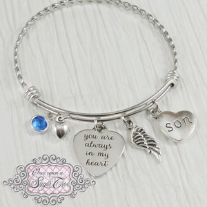 Bijoux commémoratifs-Fils-Perte du bracelet de la mère-Souvenir-Mémorial du père-Perte de ma fille-Tu es toujours dans mon cœur-Aile d’ange-Cadeau de sympathie