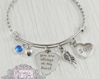 Memorial Jewelry for Women-Loss of Son Bracelet-Remembrance-Dad Memory-Loss of Daughter-You are always in my heart-Angel Wing-Sympathy Gift