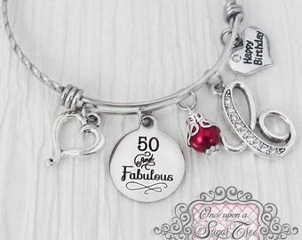 50-årspresenter till henne, smycken för grattis på födelsedagen, eller 40 och fantastiska, vänskapsarmband, personligt armband - smycken för bästa vän, kärlek