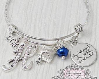 2024 Graduation Bracelet,She Believed she could so she did, 2024 Personalized Grad-Jewelry-High schoo-College Grad Gift-Graduate, Jewelry