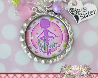 Big SISTER BALLERINA Gift, Necklace, Personalized Bottle Cap Necklace, Big Sister Charm, Dancer Gift, Birthday, Gift, New Sister, Polka Dot