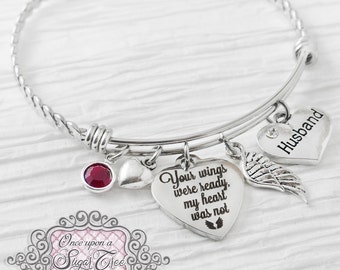 Memorial Jewelry, Bracelet, Remembrance Gifts, Dad Memorial, In loving memory, Your wings were ready my heart was not, wing, BANGLE Bracelet