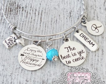 Retirement Gifts for Women-Happy Retirement Bracelet-The best is yet to come-Personalized Bangle-Jewelry-Enjoy the Next Chapter-Coworker