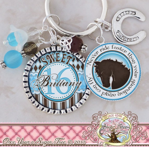 SWEET 16 Gift, Personalized Name HORSE THEME Key Chain, Quote, New