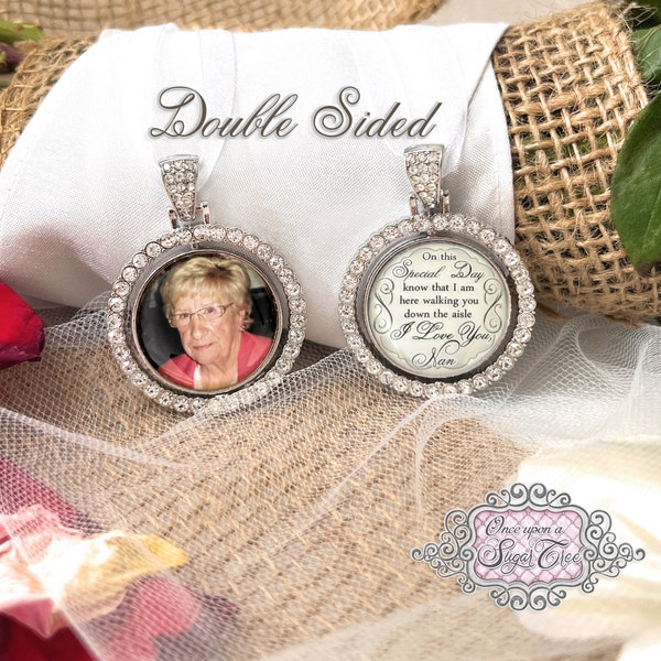 Grandma Wedding Remembrance-Photo Bridal Bouquet Charm-Memorial Photo Charm-Double Side-Loss of Grandma Gift-Attach to Bridal Bouquet-Bridal