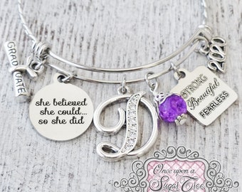 2023 Graduation Gifts for Her, Senior 2023 Graduate, Strong Beautiful Fearless Bangle Bracelet, She Believed She Could So She Did Jewelry