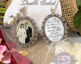 Memorial Photo Bouquet Charm-On This Special Day Know That We Are Here Walking You Down the Aisle-Bride Memorial Loss Gift-Double Sided-Date