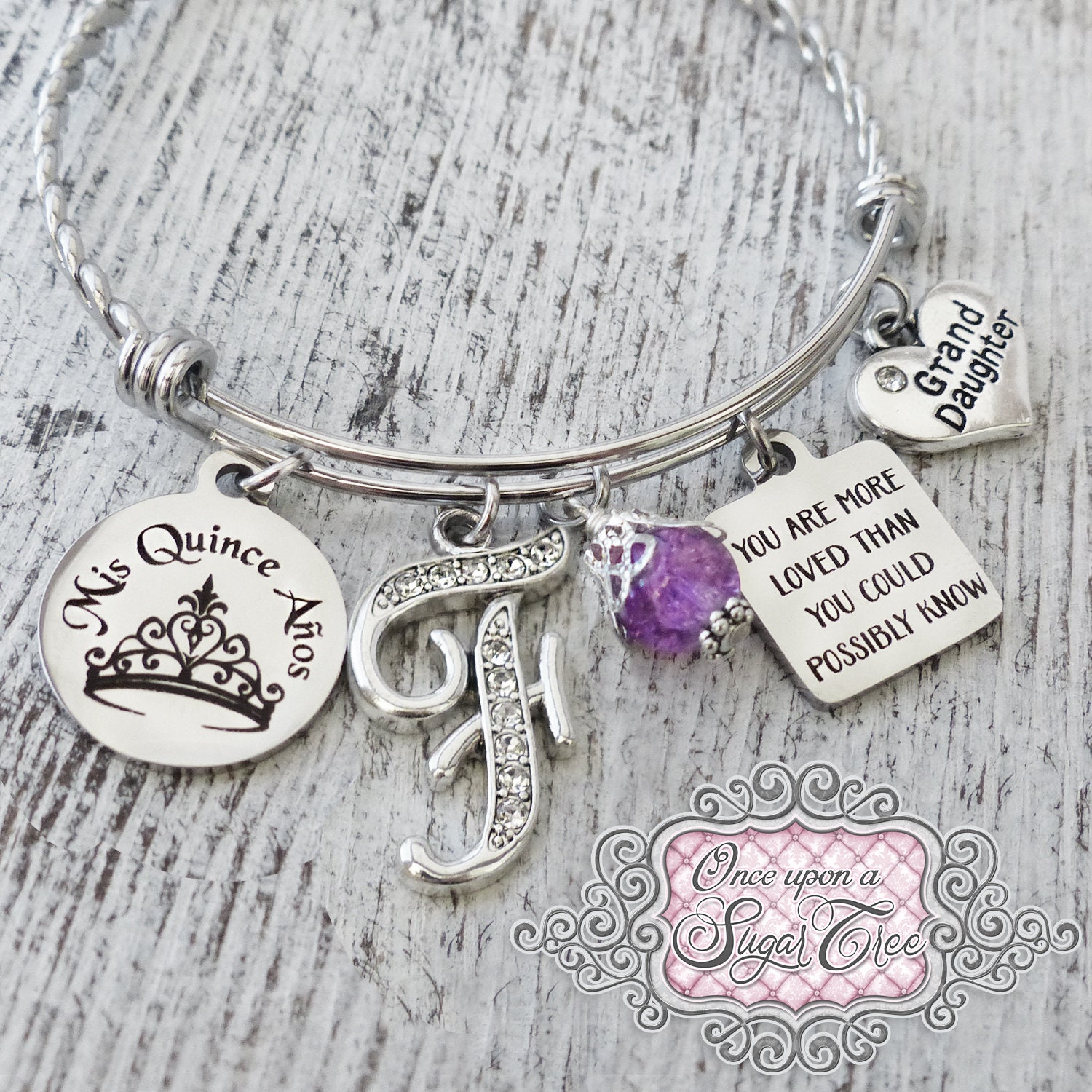 Quinceanera Bracelet 15th Birthday Gift Granddaughter Bracelet Personalized Jewelry Mis Quince Anos Jewelry Crown You are more loved