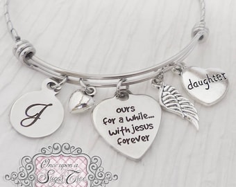 Verlies van dochter Memorial Jewelry- de onze voor een tijdje met Jezus voor altijd Armband, Herinnering, Herinnering, Verlies van Broer, vleugel, BANGLE Armband