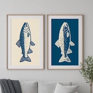 Retro Fish Wall Art Print: Rustic Cabin Decor (Digital Download A2 Size JPG)