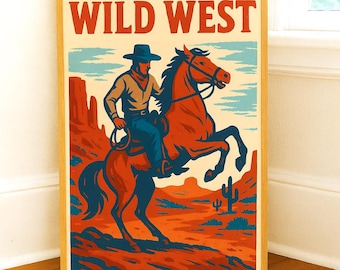 Vintage Cowboy Poster: Wild West Horseback Art (Digital Download A2 Size)