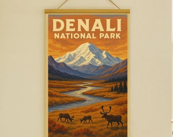 Denali nationalpark-affisch: Vintage Alaska-resetryck, Retro WPA-konst (digitalt tryck)
