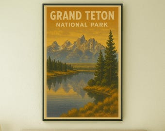 Grand Teton Nationalpark Poster – Vintage Wyoming Reise-Druck | Retro Berglandschaft Wandkunst