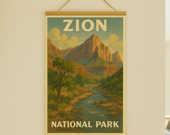 Plakat z Parku Narodowego Zion – Vintage Utah Travel Print | Retro Canyon Landscape Wall Art