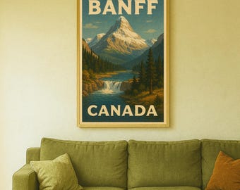 Banff Canada-poster – vintage reisafdruk | Muurkunst Rocky Mountains | Retro nationaal park-decor