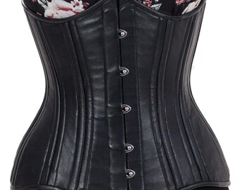Schwarzes Leder Unterbrust Korsett: Gothic Taillentrainer mit Stahlstäbchen
