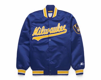 Milwaukee Bremers Blaue Satin Varsity Jacke, Bomberjacke