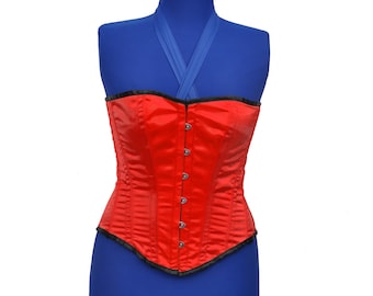 Rotes Satin Überbrustkorsett | Stahl ohne Knochen Taille Training Bustier | Gothic Victorian Korsett Top