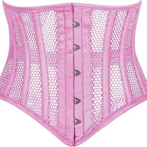 Pink Mesh Underbust Corset – Breathable Waist Trainer with Steel Boning & Front Busk Closure