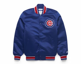 Chicago Cubs Royal Blau Satin Varsity Jacke, Baseball Bomber