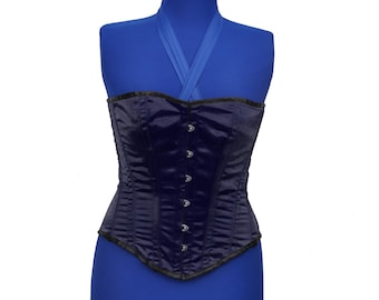 Schwarzes Satin Überbrust Korsett | Stahl ohne Knochen Taille Training Bustier | Gothic Viktorian Wäsche Top