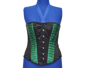Black and Green Satin Overbust Corset – Steel Boned Gothic Bustier