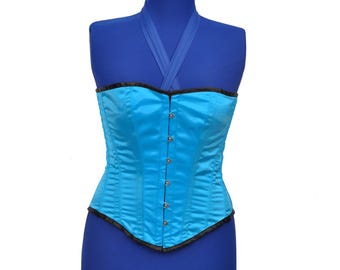 Türkises Satin Überbrust Korsett | Stahl ohne Knochen Taille Training Bustier | Gothic Victorian Korsett Top