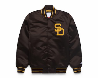 San Diego Padres Satin Varsity Jacke - Braune Baseball Bomberjacke