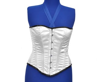 Weißes Satin Überbrustkorsett | Stahl ohne Knochen Taille Training Bustier | Gothic Victorian Korsett Top