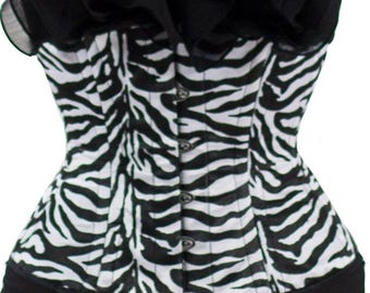 Satin Überbrustkorsett mit Zebra-Print - Stahl ohne Knochen, verstellbare Passform