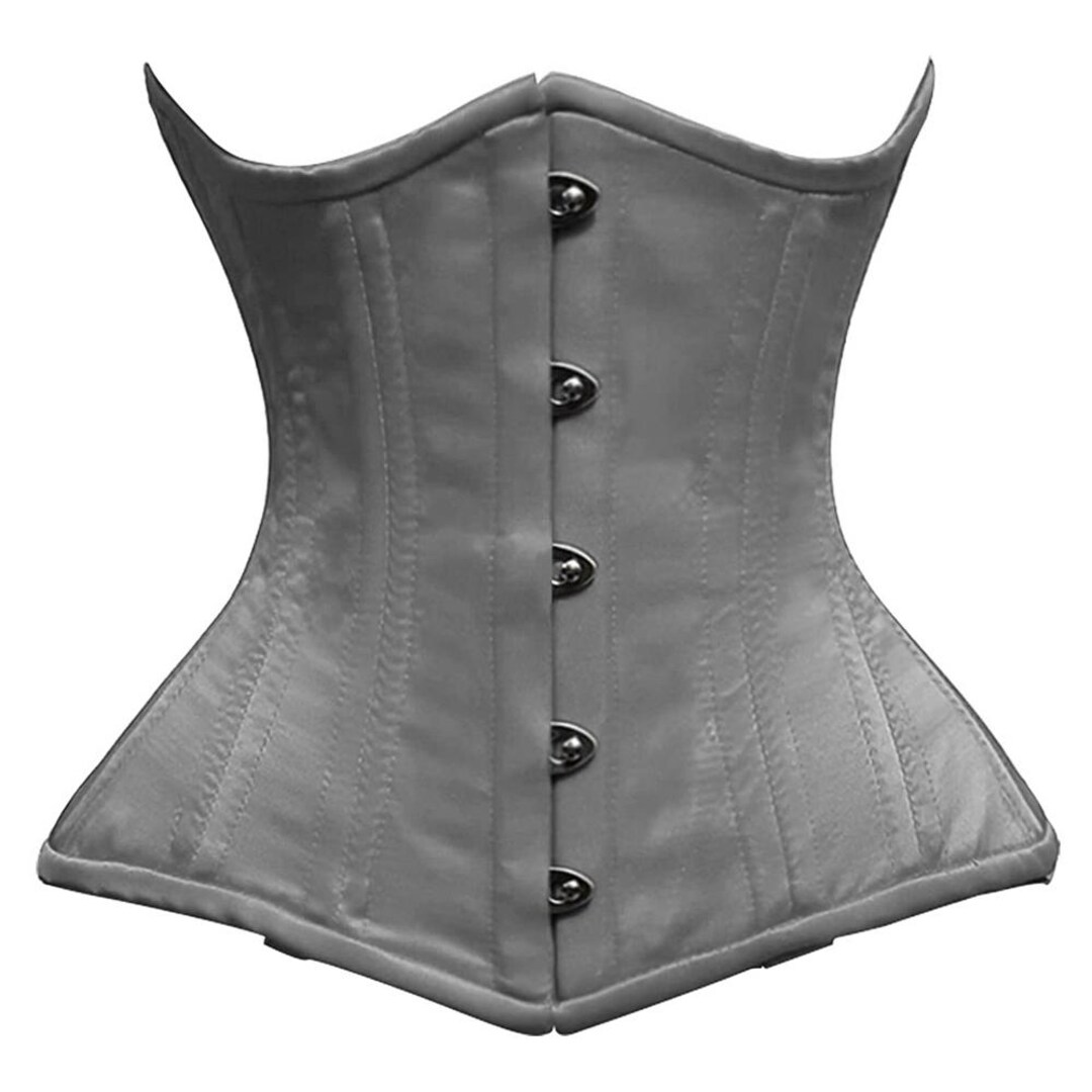 Grey Satin Underbust Corset – Steel Boned Waist Trainer With Front Busk ...